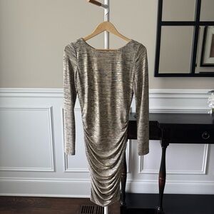 Vince Camuto Gold Asymmetrical Ruched Cocktail Dress